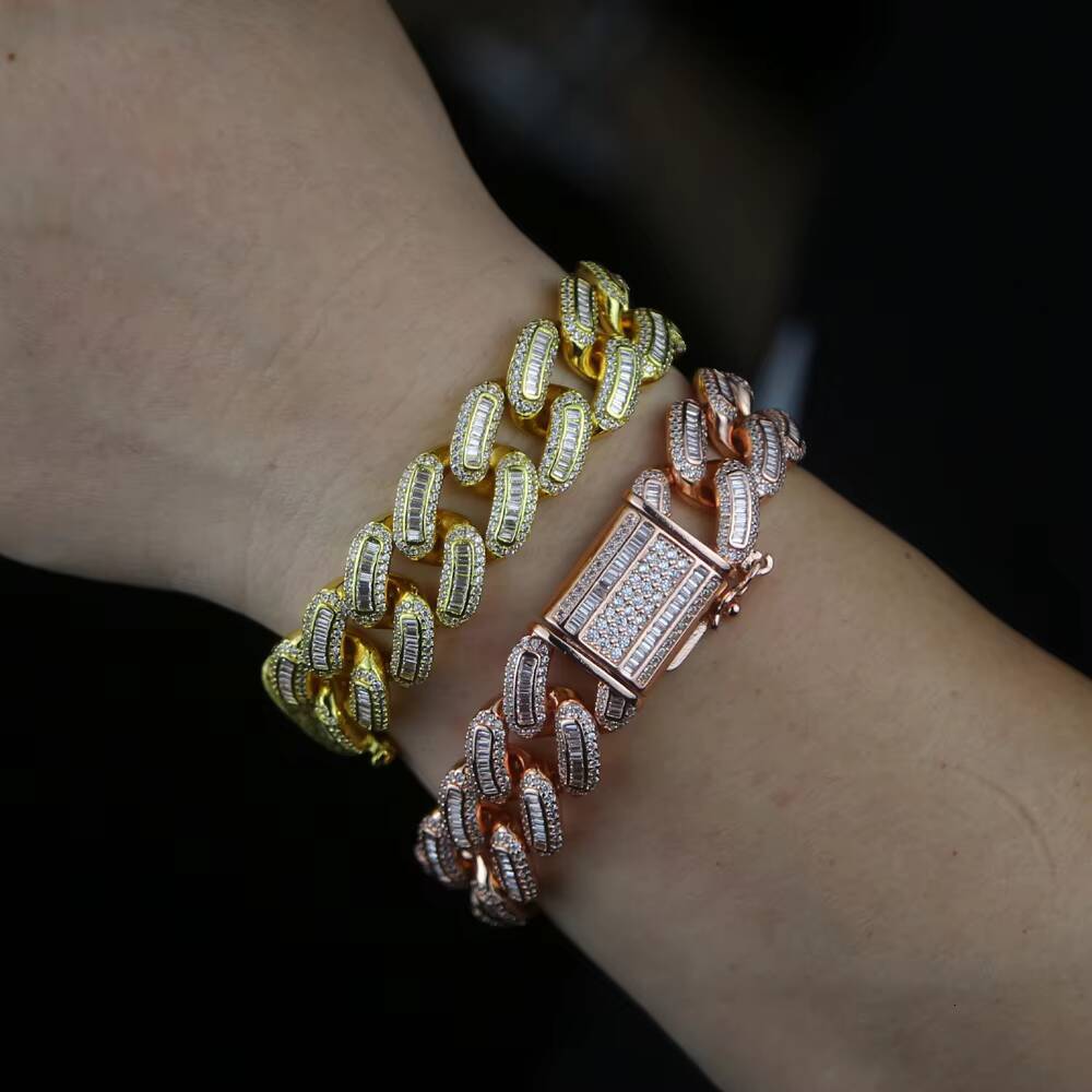 Iced Out Bling Punk Hip Hop 18mm Width Men Boy Jewelry Micro Pave Cz Double Row Chunky Cuban Link Chain Bracelet