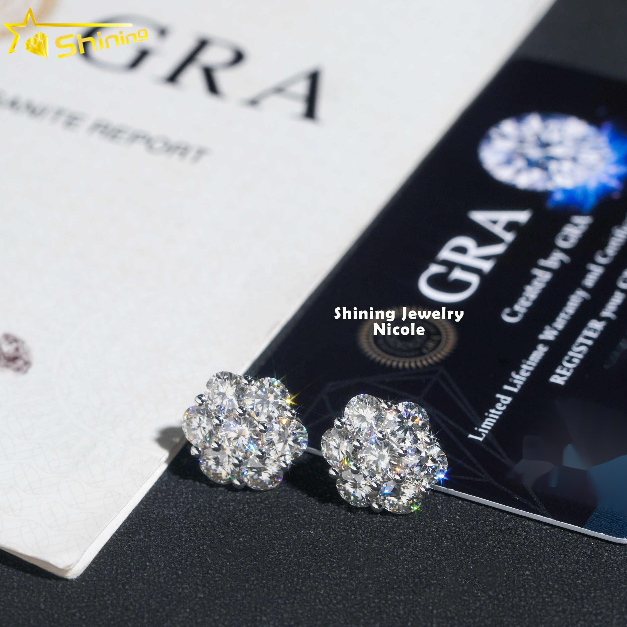 Hip Hop Fashion Iced Out 15MM Width Real 10k Solid Gold VVS Moissanite Flower Earrings for Men