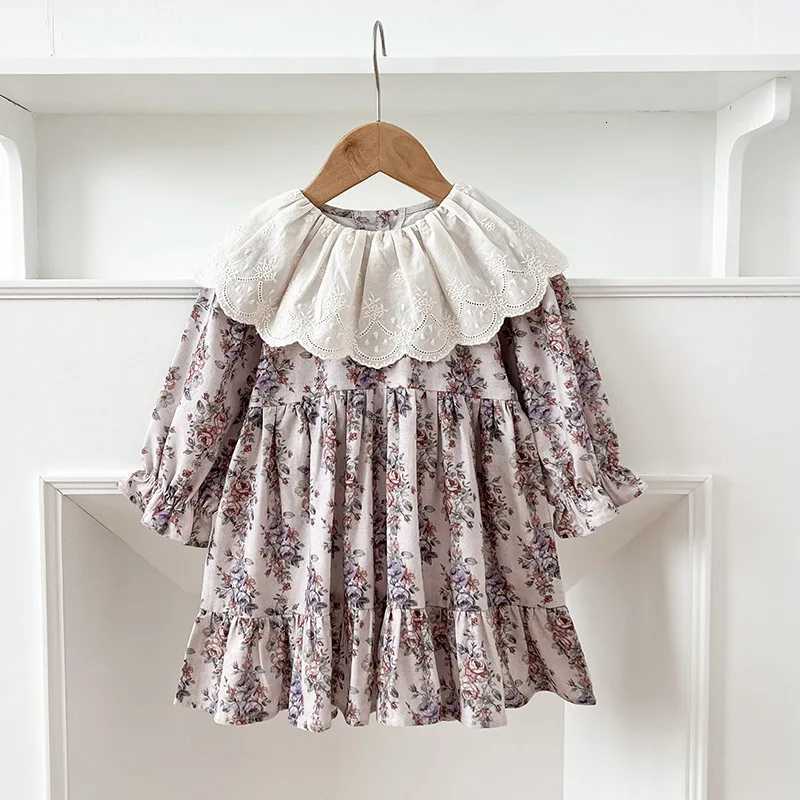 YBFSKID Spring Kid Girl Princess Dress Retro Floral Printed Infant Baby Girl Dress Lace Collar Children Girl Dress Toddler DressT260330