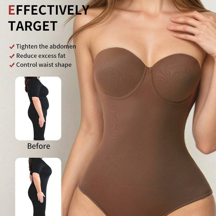 Seamless Shapewear Plus-Size Body-Shaping Shapewear With Underwire, Strapless Seamless Tummy Control Corset Dress