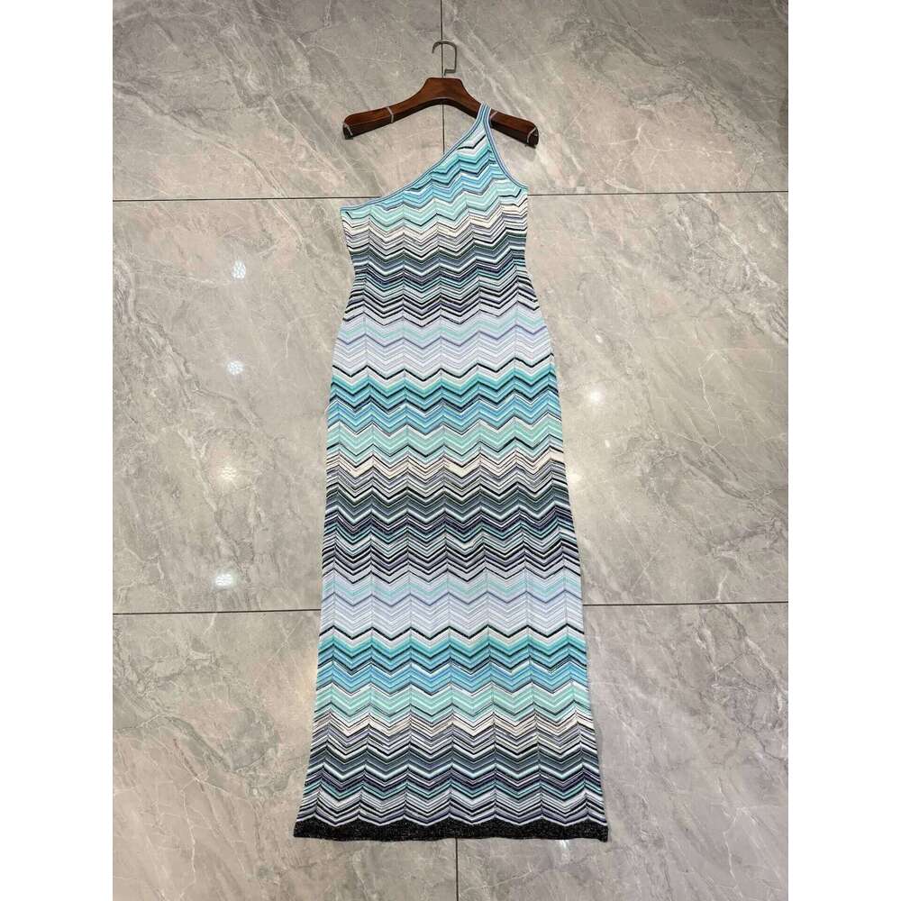 Women One Shoulder Zigzag Metallic Sleeveless Slim Long Dress Mdng260330
