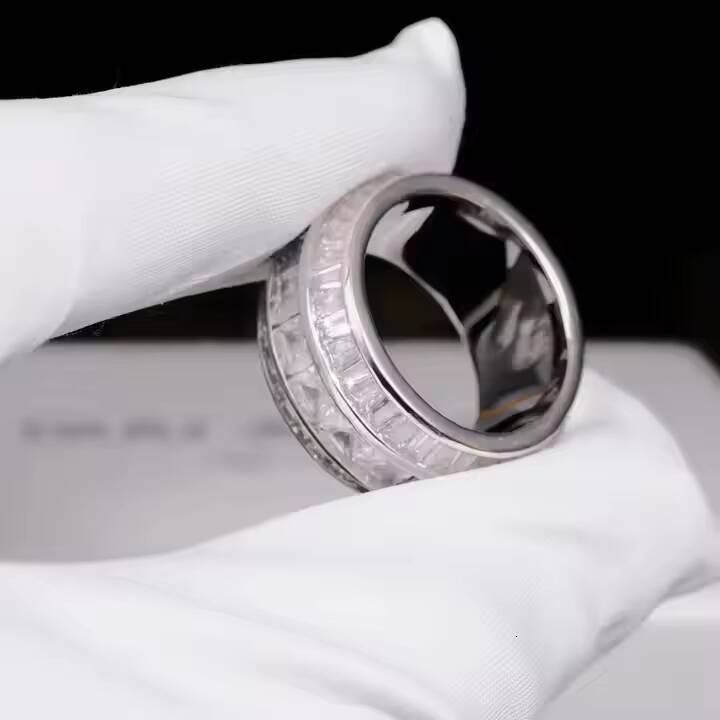 Mens Stainless Steel Moissanite Stone Hip Hop Ring with Baguette Diamond for Anniversary Gift