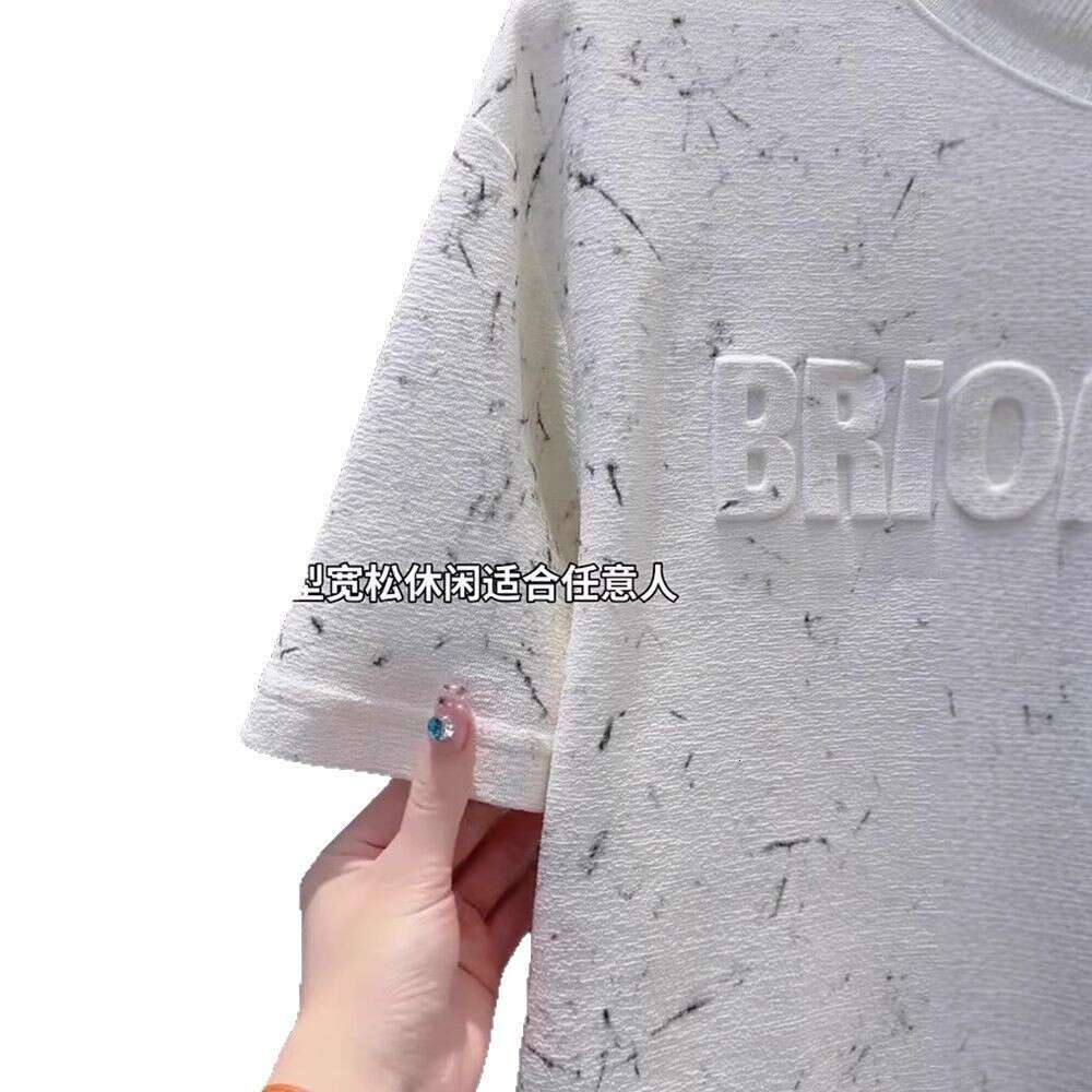 Summer New Trendy Letter Print Short 3D Embossed Tie-Dye Half Sleeve Men's Fashionable T-Shirt