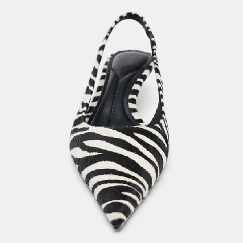 Stylish Zebra Print Design High Heels for Women Sexy Pointed Toe Kitten Heels Sandals Comfortable Street Style Slingback Shoes Z260330