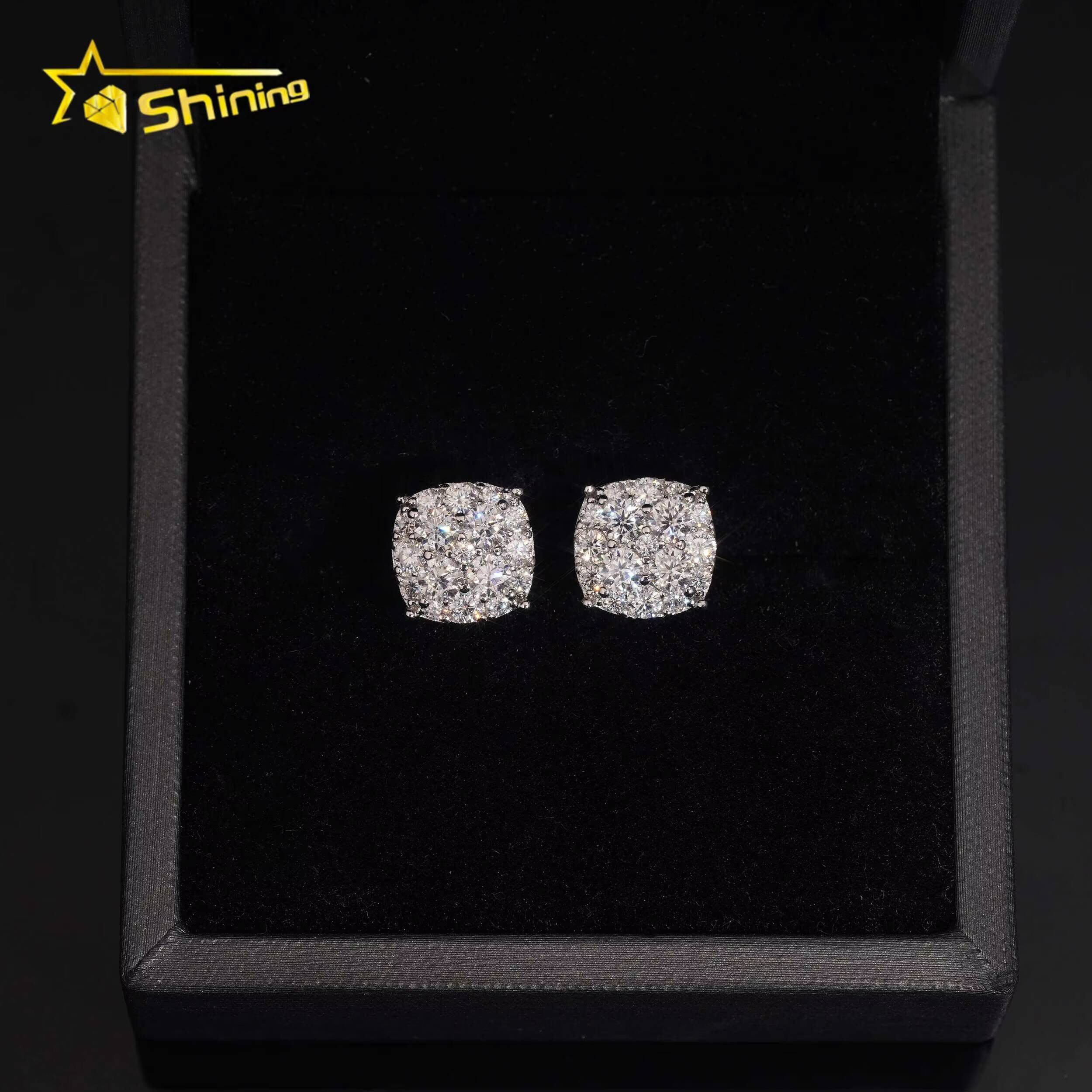 Ready to Ship Hip Hop Iced Out Jewelry 925 Silver GRA Certified VVS Moissanite Diamond Earrings
