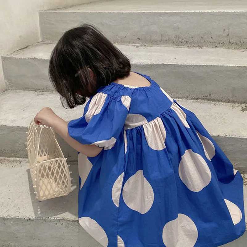 2021 New Summer Girls Dress Korean Style Fashon Cotton Sweet Big Polka Dot Dress Baby Kids Clothes ChildrenS ClothingT260330