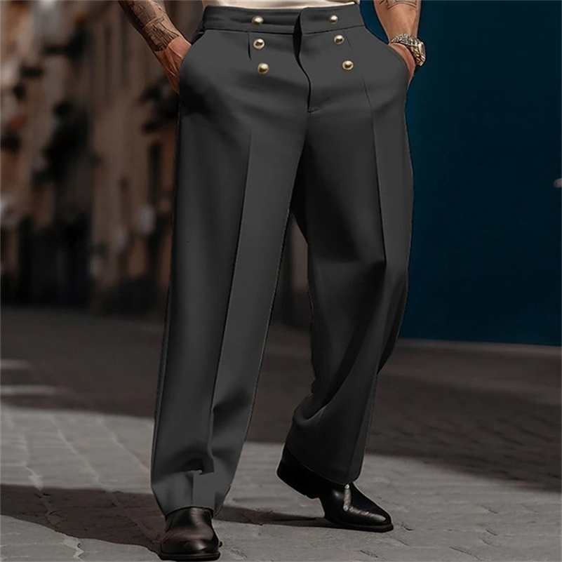 Mens Solid Color Simple Basic Casual Business Daily Trendy Loose Straight Wide Leg Suit Trousers Fashion Male Clothes Pants 260327