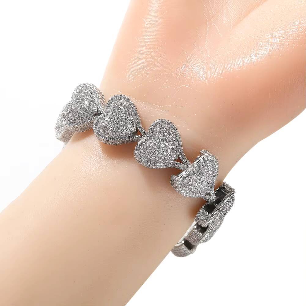 17mm Iced Out Bling Full Heart Bracelet Women Choker Hip Hop Jewelry