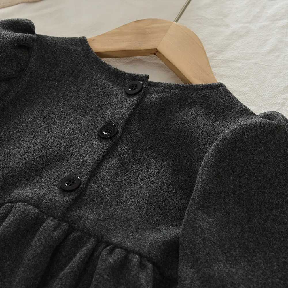 Bear Leader Grey Girls Casual Dresses Spring and Autumn Solid Color Long Sleeved Kids Dress Daily Simple Childrens ClothingT260330