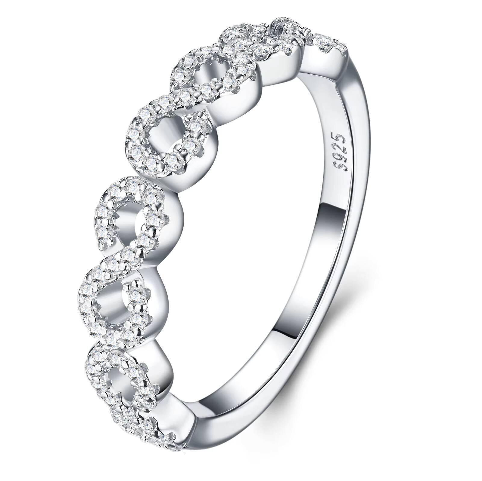 Infinity Link Cross Shape Platinum Plated 925 Sterling Silver Pave Moissanite Engagement Eternity Band Luxury Stackable Ring