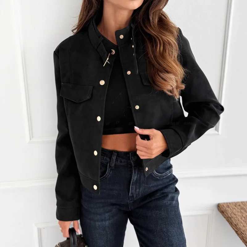 Spring Autumn Elegant New in Short Jacket Womens Long Sleeve Retro Solid Color Fashion Button Straight Jacket Top ClothesT260328