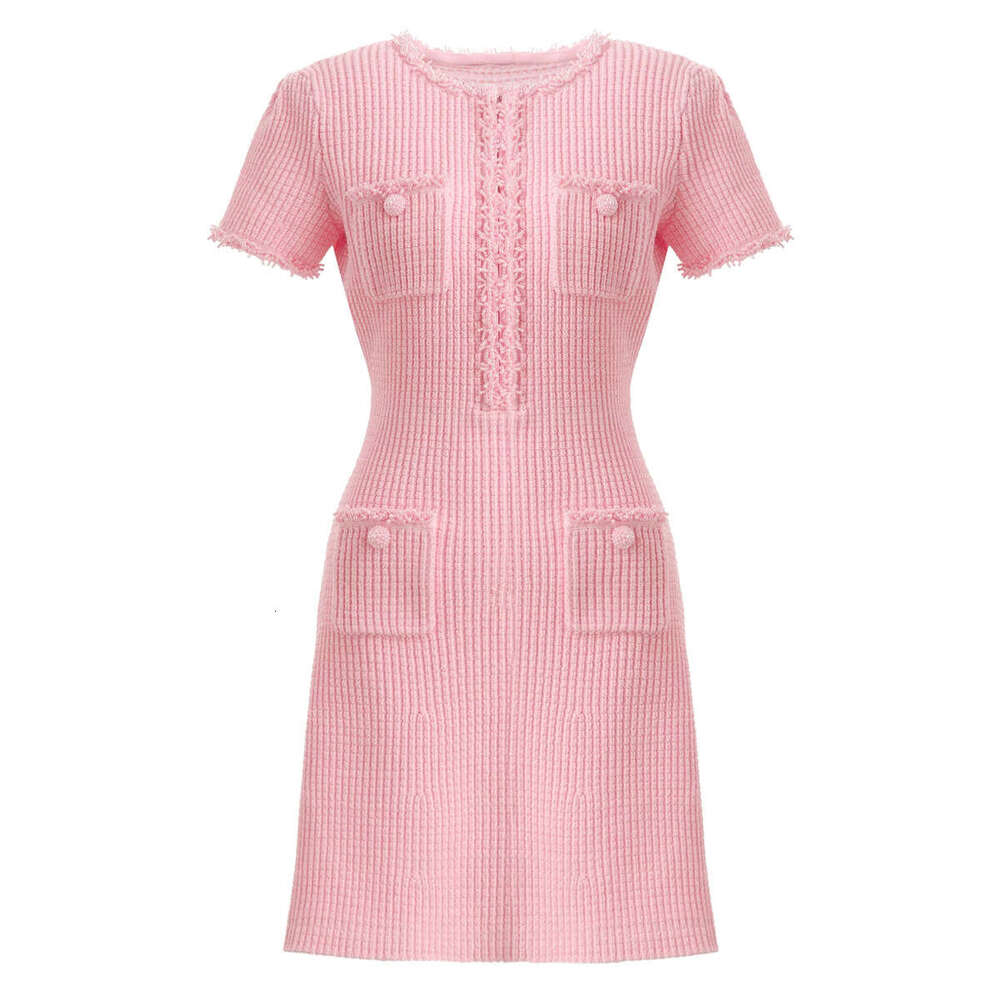 d24 Designer's high-quality European and American summer new women's fashionable knitted bead decoration slim fit A-line skirt