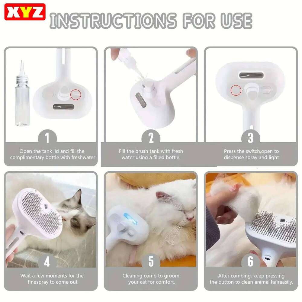 3-in-1 Dog Cat Electric Pet Cleaning Steam Spray Massage Hair Removal Comb anti-Tangle Brush