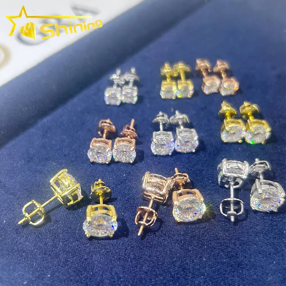 Screw Back Stud Earring Fine Jewelry Gold Plated 925 Sterling Silver Iced Out VVS Diamond Moissanite Stud Earrings