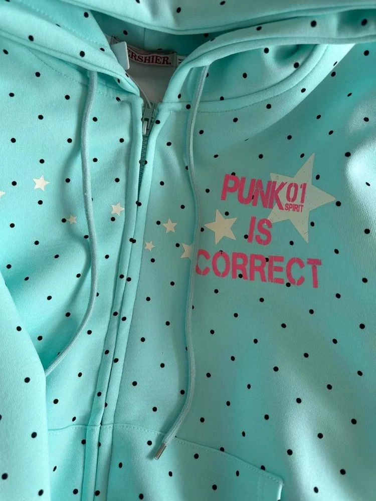 American Style Polka Dot Star Sweatshirts Spring Fashion Letter Print Hooded Women Y2k Sweet Loose Casual Jacket 2026 260327