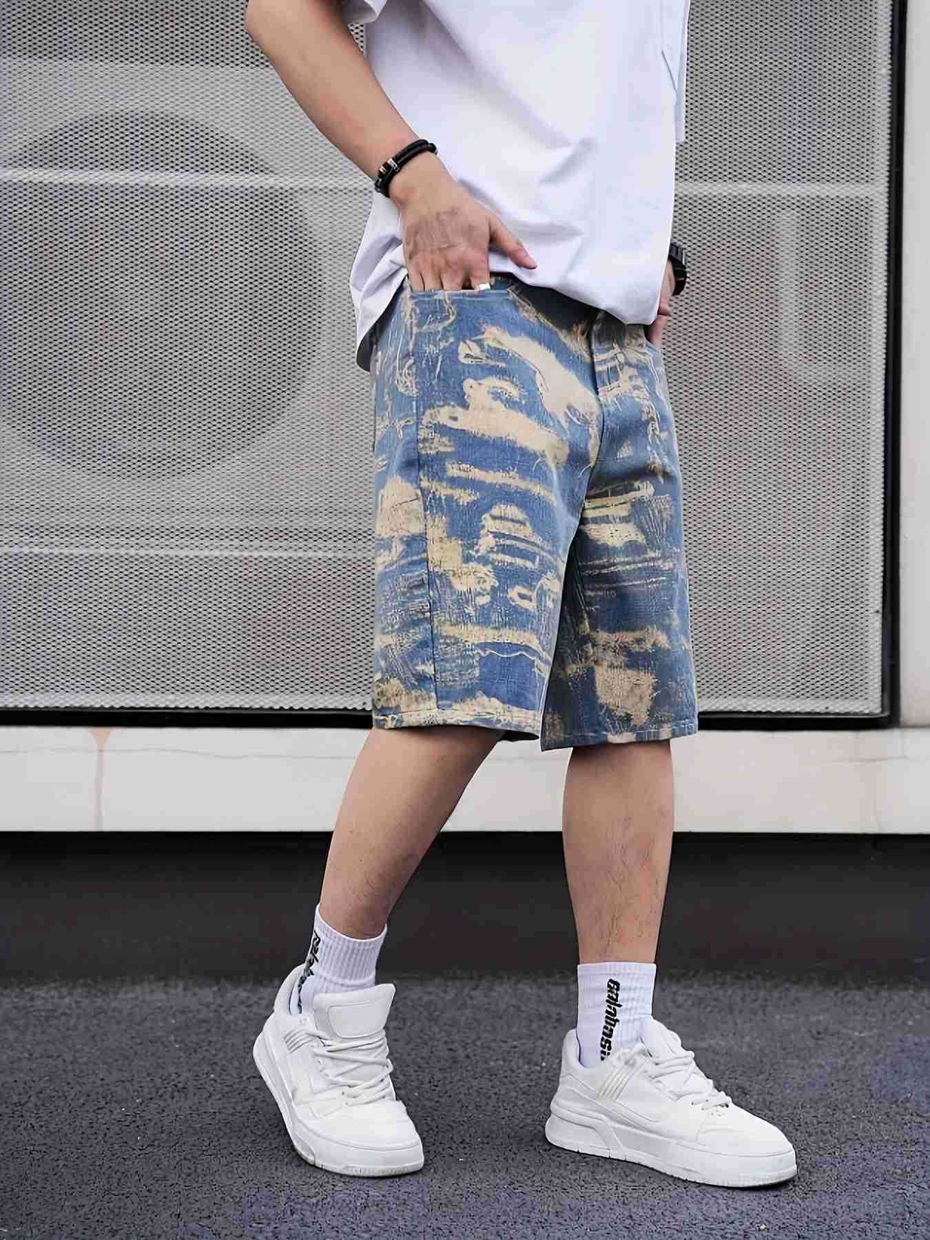 Mens camouflage printed denim shorts H260330