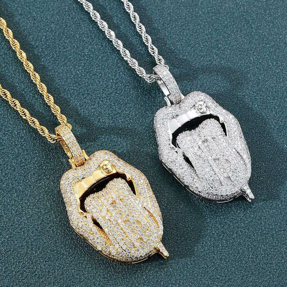 Necklace With Tongue-Out Lips And Dollar Pendant, Trendy Personalized Micro-Inlaid Zircon Men's Hip-Hop Pendant