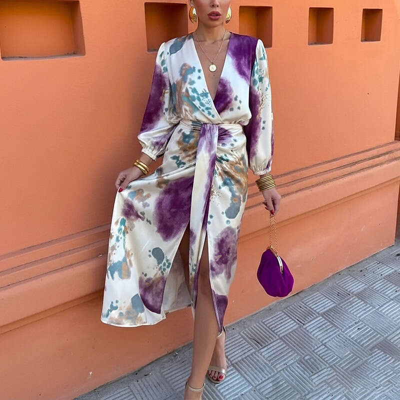 2026 Spring New Collection: Cross-Border European American Foreign Trade Women's Clothing, Sexy and Elegant V-Neck Printed Slim-Fit Casual Suit