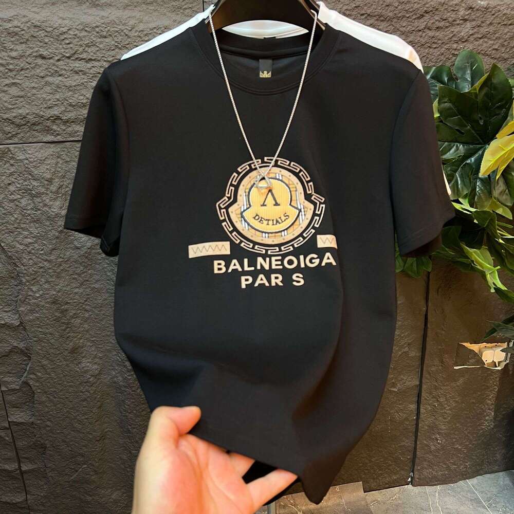 Men's Fashion European Autumn New Brand Top Round Neck Printed Slim Fit Trendy T-Shirt Short Sleeve Asia Size