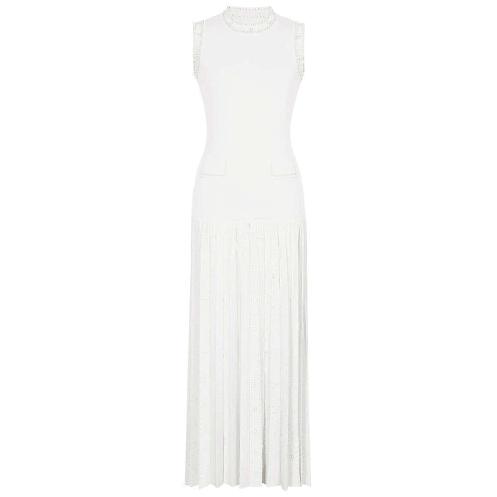 g25 Summer New Designer High Quality Sleeveless Round Neck Bead Knitted Multi Functional Slimming Women's Long Skirt
