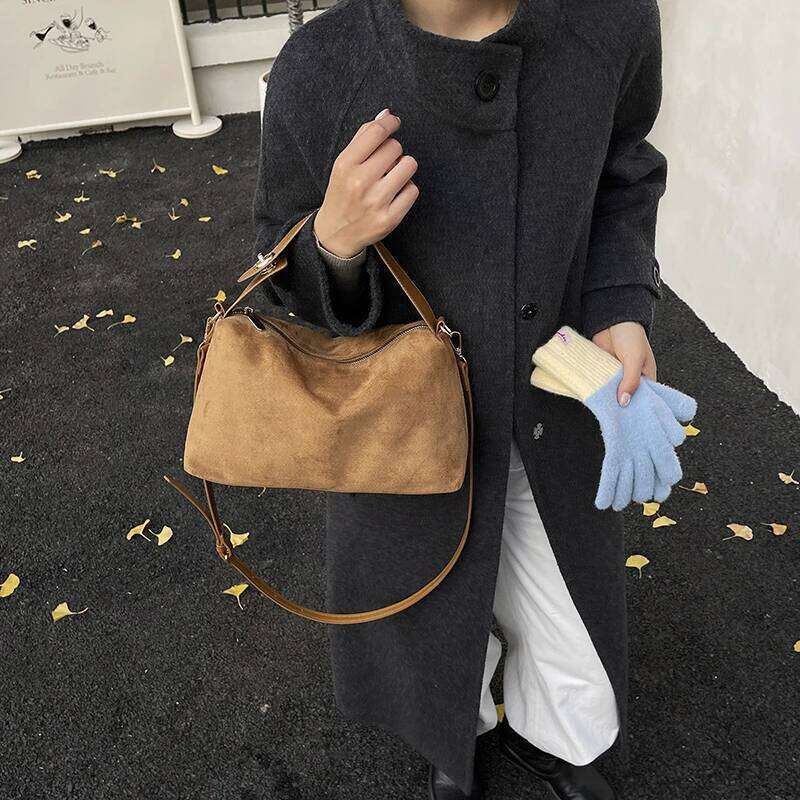 Faux Suede Solid Color Zipper Large Capacity Casual Tote New Trend Versatile Waterproof And Durable Crossbody Bags QIBALIANGPIN