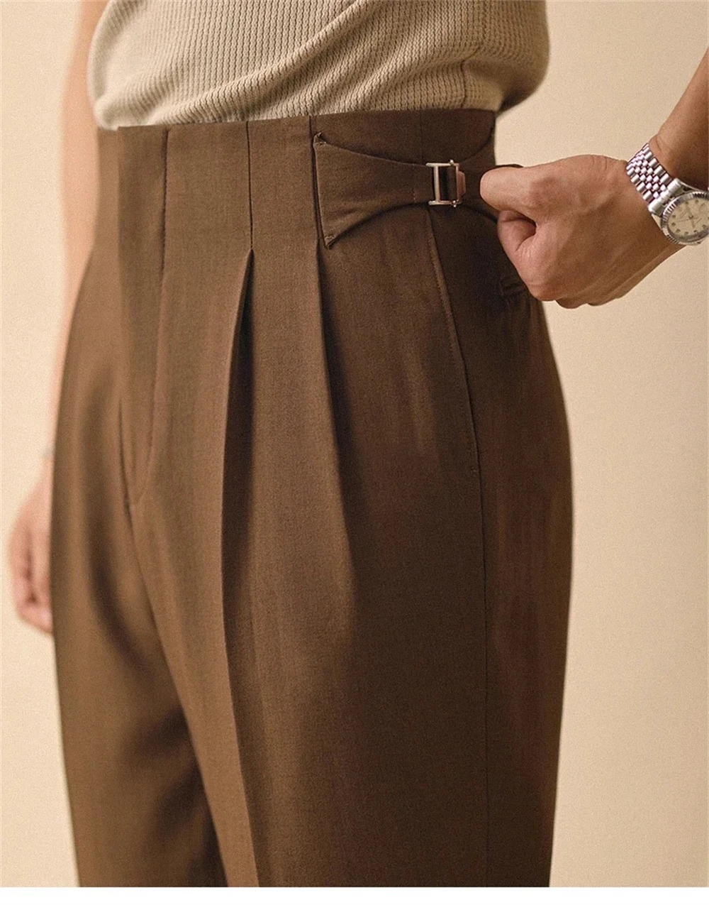 Mens Summer Straight Pants Paris Button Non Ironing Loose Fitting Business Naples Casual Pants High Waisted Office Trousers 260327