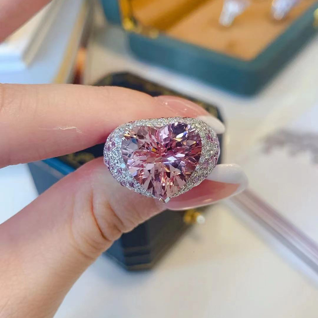 Jewlery Designer For Women Colorful Zircon Heart Ring Women, Elegant And Simple Full Diamond Heart-Shaped Color Stone High-End Index Finger Ring