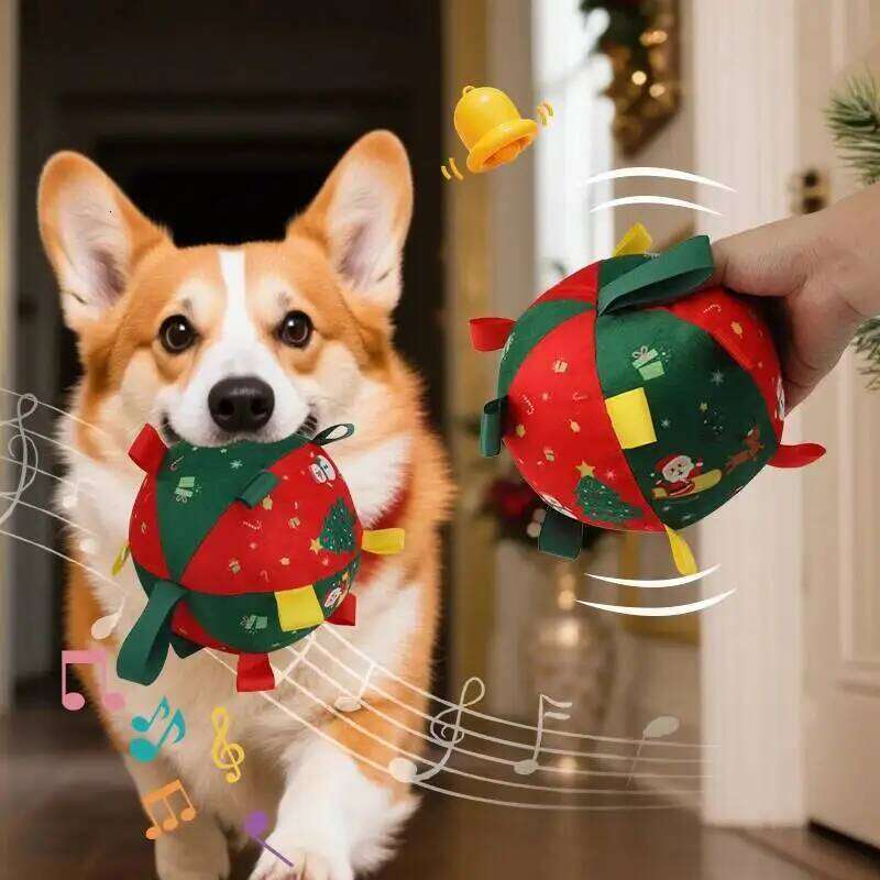 Christmas Dog Balls Electric Interactive Plush Toy Ball for Dogs Built-In Bell Anti-Bite Chew Toys with Squeaker Pet Product