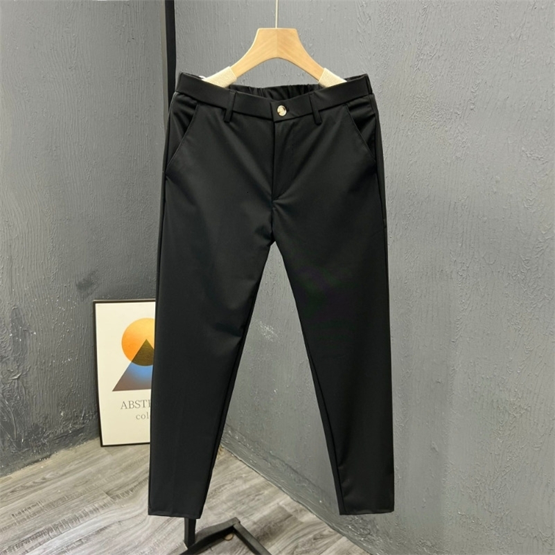 Mens Clothing Summer Fashion Business Casual All Match Suit Pants Formal Strecth Solid Straight Slim Trousers Pantalones Hombre 260327