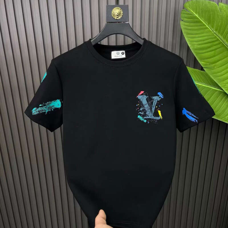 2026 New Summer Short T-Shirt Men's Stylish Casual Slim Fit High-End Light Luxury Trendy Base Shirt Half Sleeve