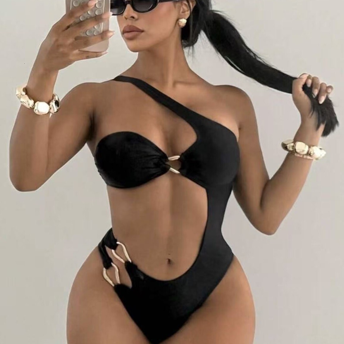 Free Shipping High Value 2026 European and American new style one-piece strapless bikini solid color sexy backless cross-border swimwear