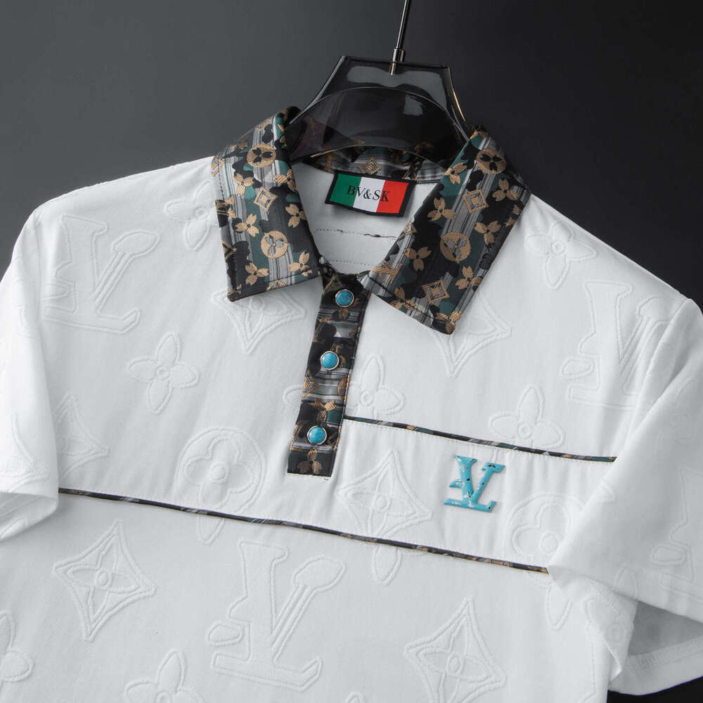 European high-end men's polo with jacquard embroidery, trendy top, 2026 summer new short-sleeve shirt