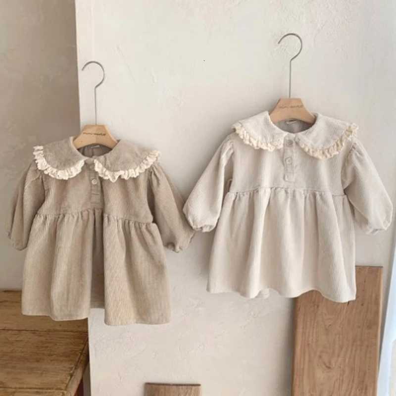 Baby Girl Corduroy Princess Dress Solid Lace Long Sleeve Dress Spring Autumn Children Retro Casual Loose Dresses Kids OutfitsT260330