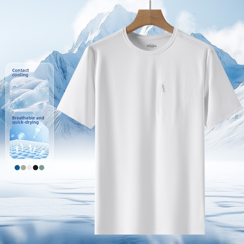 Nylon ice silk short-sleeve t-shirt, quick-drying, breathable, outdoor sports and fitness, liquid ammonia cool-touch, solid color, round-neck T-shirt 