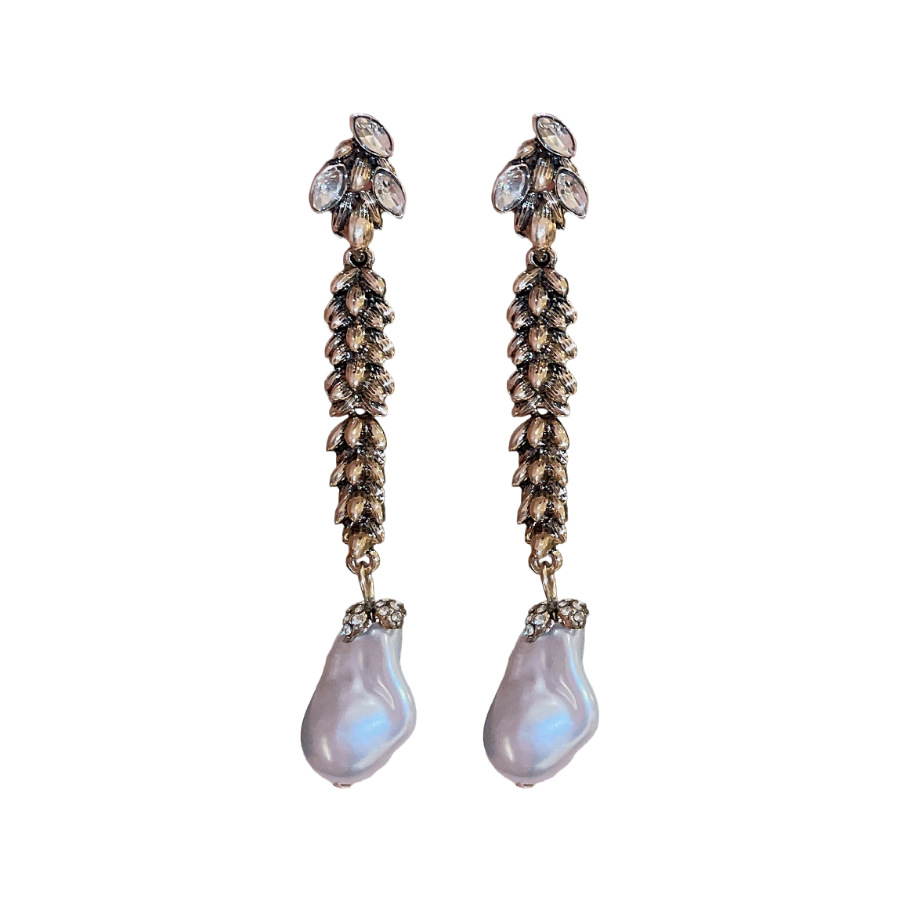 Silver needle earrings with diamonds, wheat ear tassels, pearl necklace, fashionable elegant jewelry set, light luxury and high-end accessories for wo - view 9