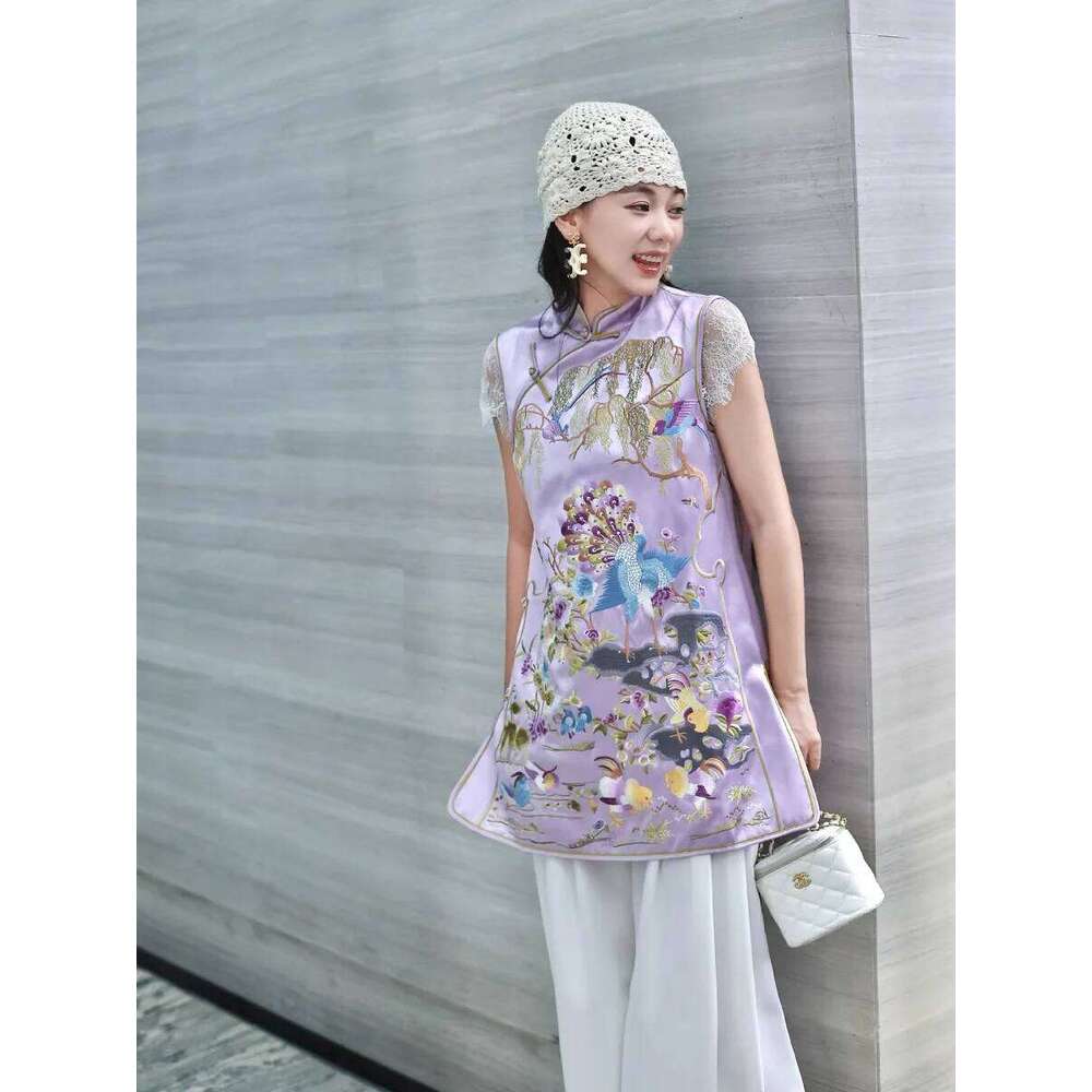 High-End Spring Summer New Women's Cheongsam Chinese Style Embroidery Slim Elegant A-Line Qipao Dress S-Xxl MAKOUFEI