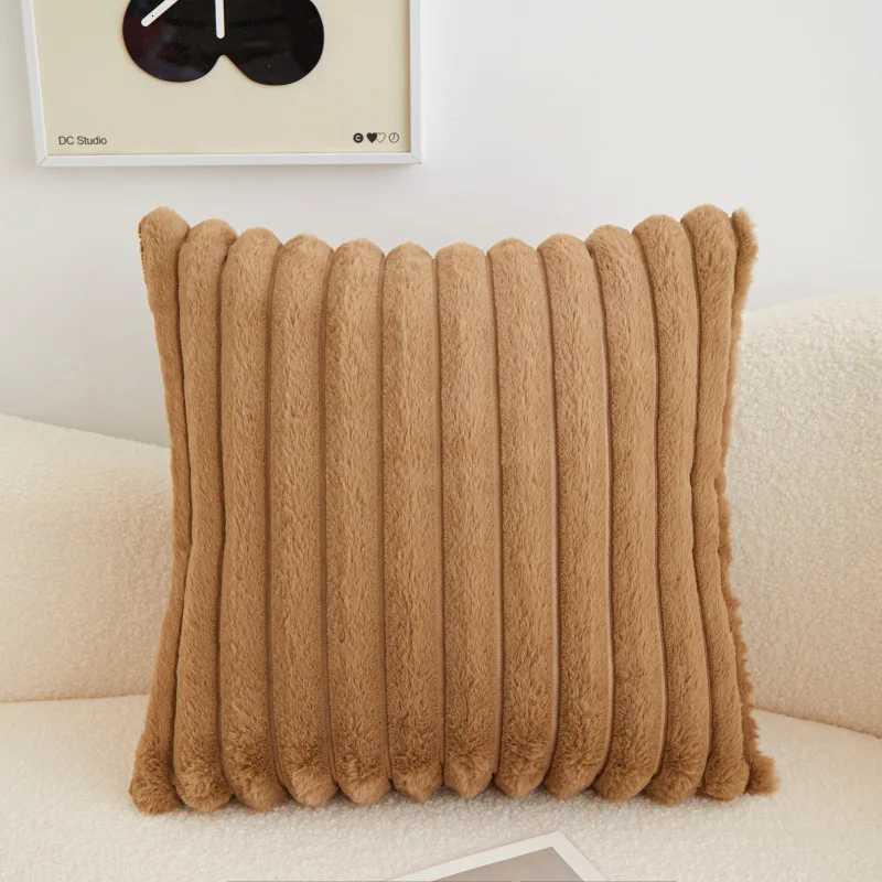 Square Faux Rabbit Fur Ribbed Pillow Case Solid Color Soft Plush Cushion Cover Sofa Office Decoration Pillow Cover Home Supplies H260330 - view 6