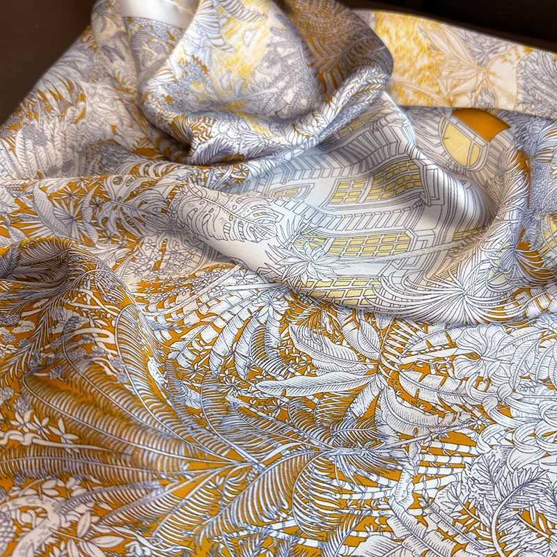 Bohen Style Floral Print Wens Square Silk Scarf Satin Wrap Tropical Leaf Flower Design Scarves Bandana Hijab X260328