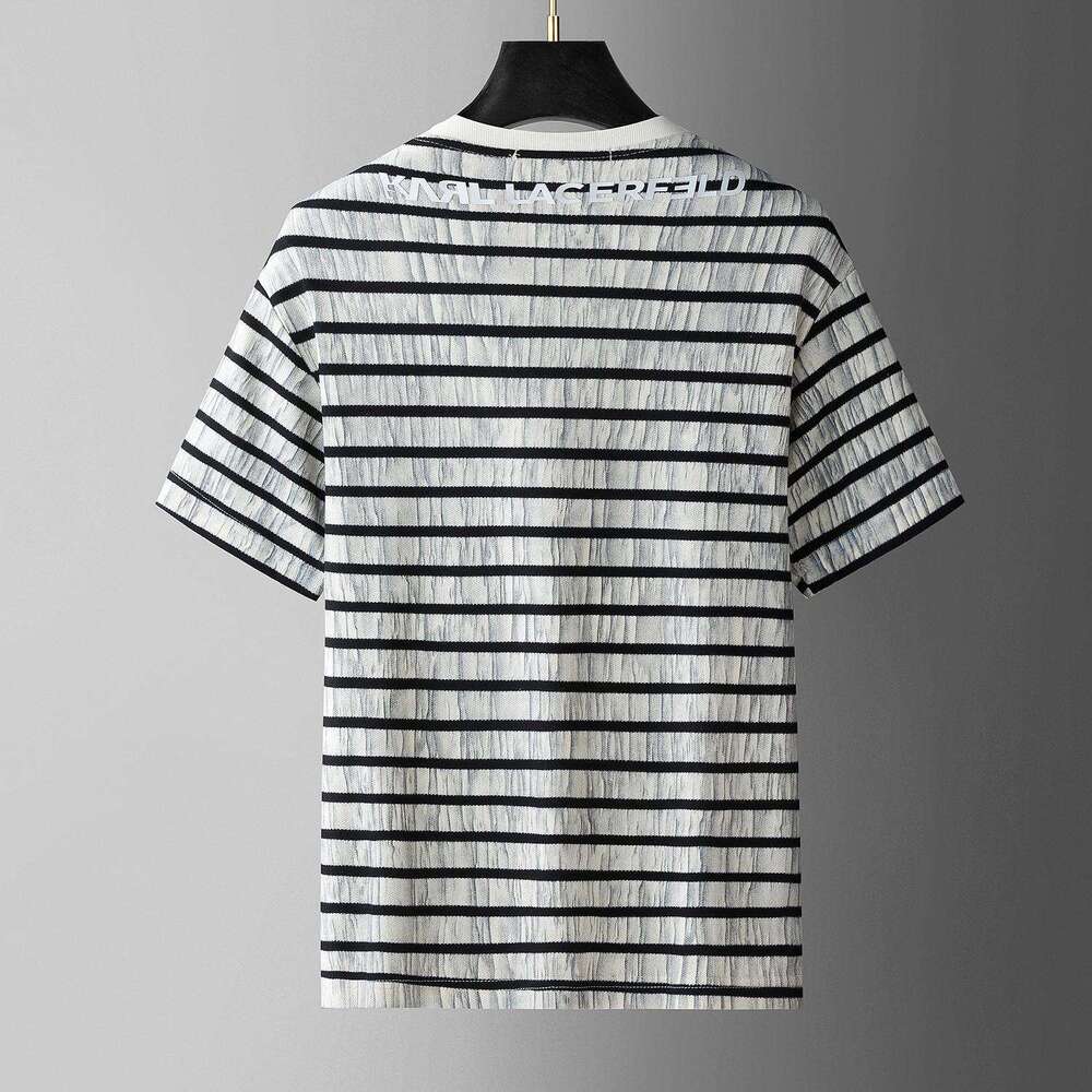 luxury Summer European Collection High-End Striped Printed Short-Sleeve Fashion Brand Loose-Fit New Men's T-Shirt
