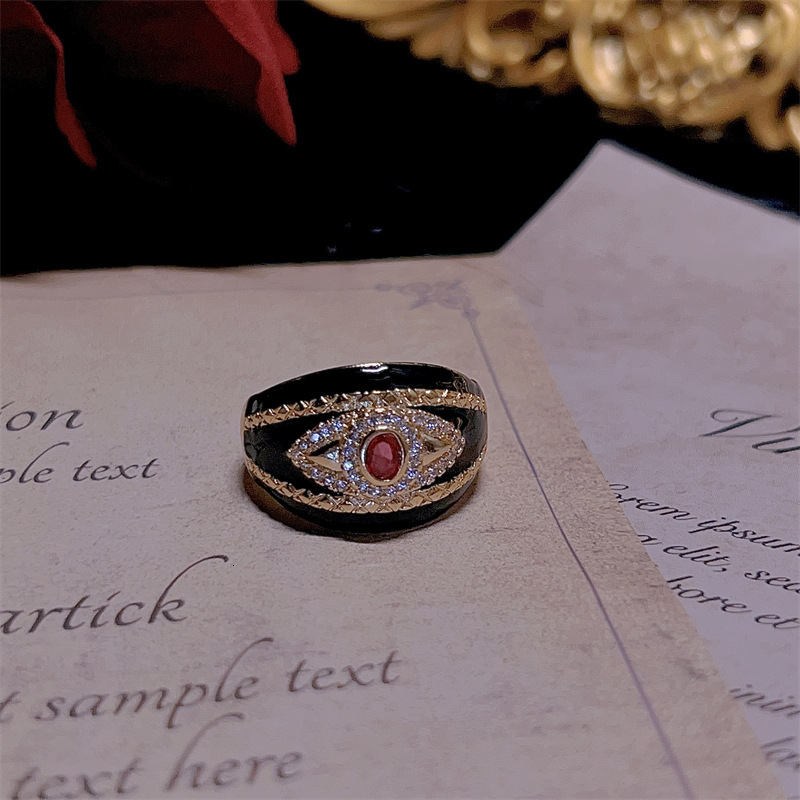 Jewlery Designer For Women New Vintage French Retro Glaze Piano Lacquer Enamel Eye-Shaped Exquisite Open Ring