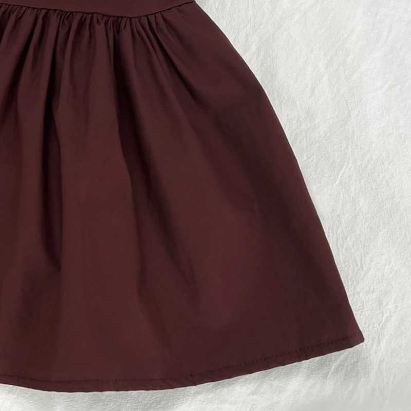 Summer Girls Ribbon Wine Red Dress Simple All-Match Girls DressT260330