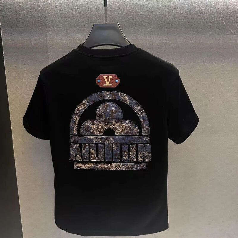 Trendy brand new pure cotton loose summer top, printed short-sleeve versatile trendy T-shirt, casual round-neck men's half-sleeve shirt