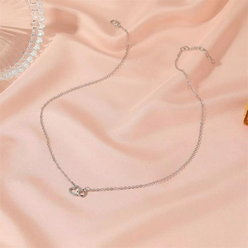 Heart Double Pendant Necklace Fashion Jewellery Finery Accessories Exquisite Zirconia Charming Love Pendant Elegant Gift for Women
