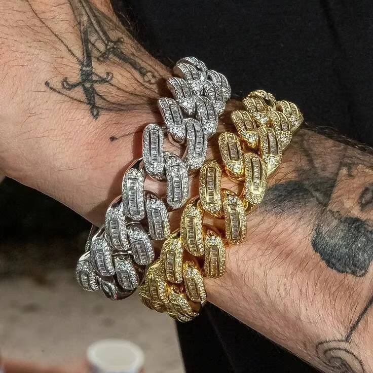 Iced Out Bling 18mm CZ Heavy Chunky Cuban Link Chain Bracelet Gold Silver Color 5A Moissanite Hip Hop Fashion Women Men Jewelry