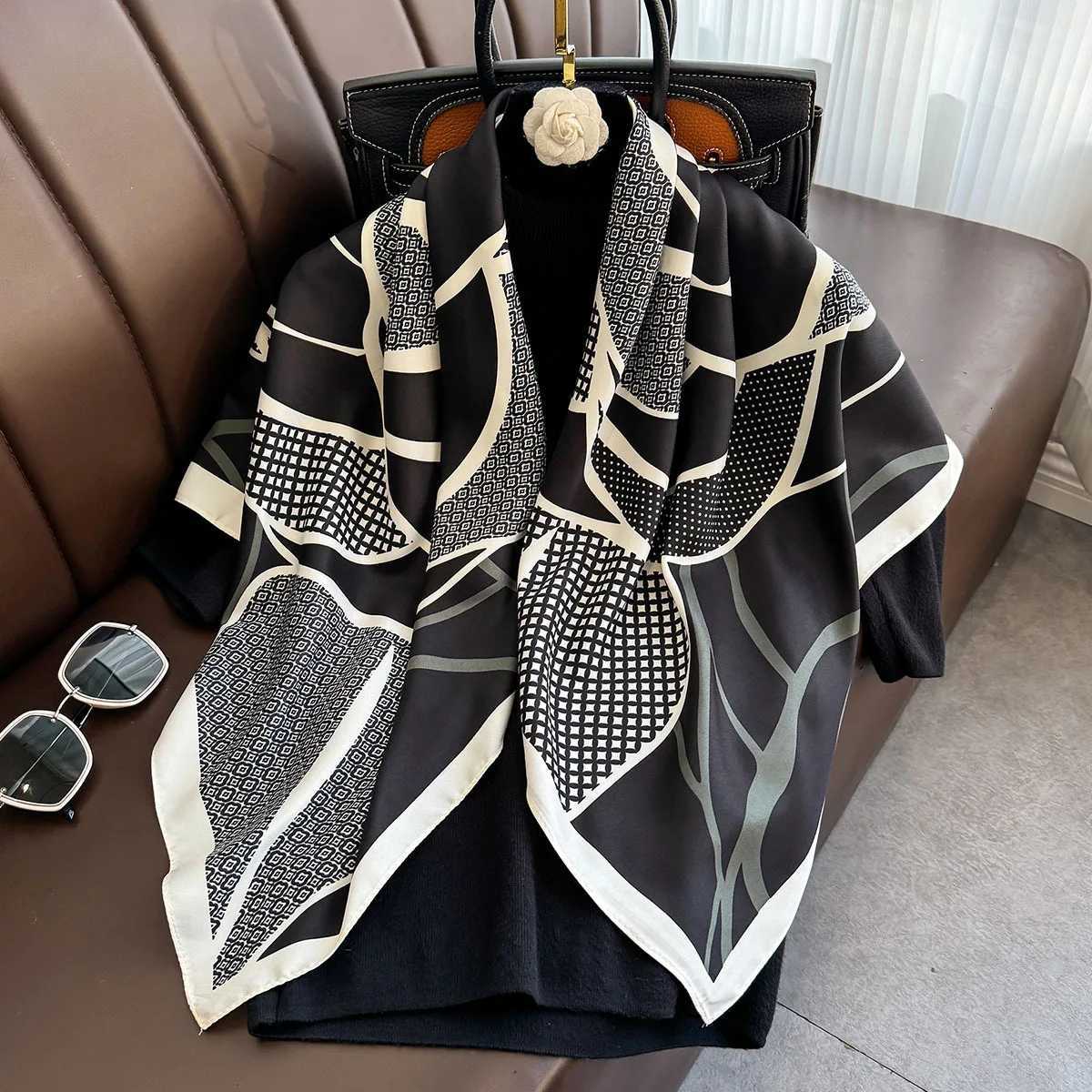 New 90cm Printed Large Square Scarf Wen Spring and Autumn Scarves Twill Silk scarf Shawl Fem HIjab Luxury X260328