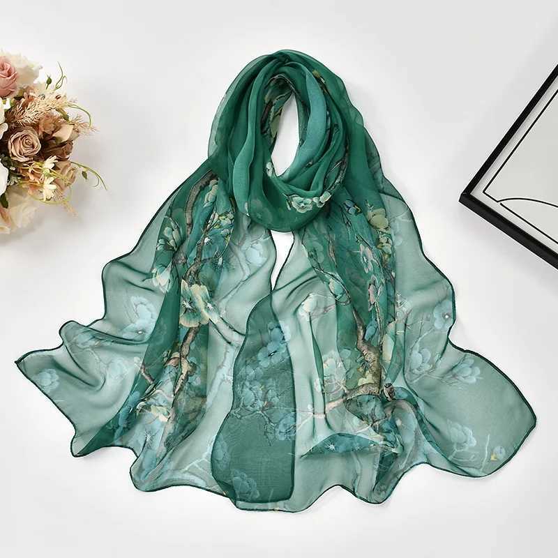 16050cm 2025 Spring New Wens Shawl Fashionable Plum Bloss Printed Scarf Thin Soft Chiffon Shawl Floral Stoles Wraps X260328