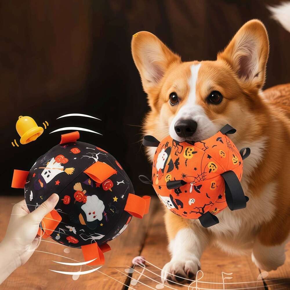Halloween Dog Balls Electric Interactive Built-In Bell Plush Toy Ball for Dogs Anti-Bite Chew Toys with Squeaker Pet Product