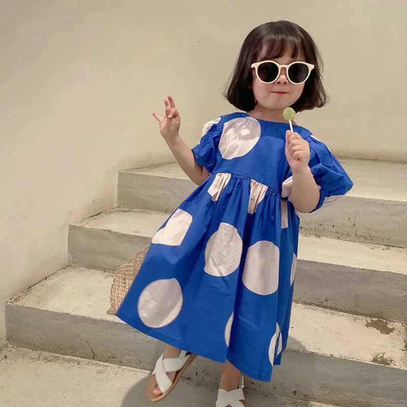 2021 New Summer Girls Dress Korean Style Fashon Cotton Sweet Big Polka Dot Dress Baby Kids Clothes ChildrenS ClothingT260330