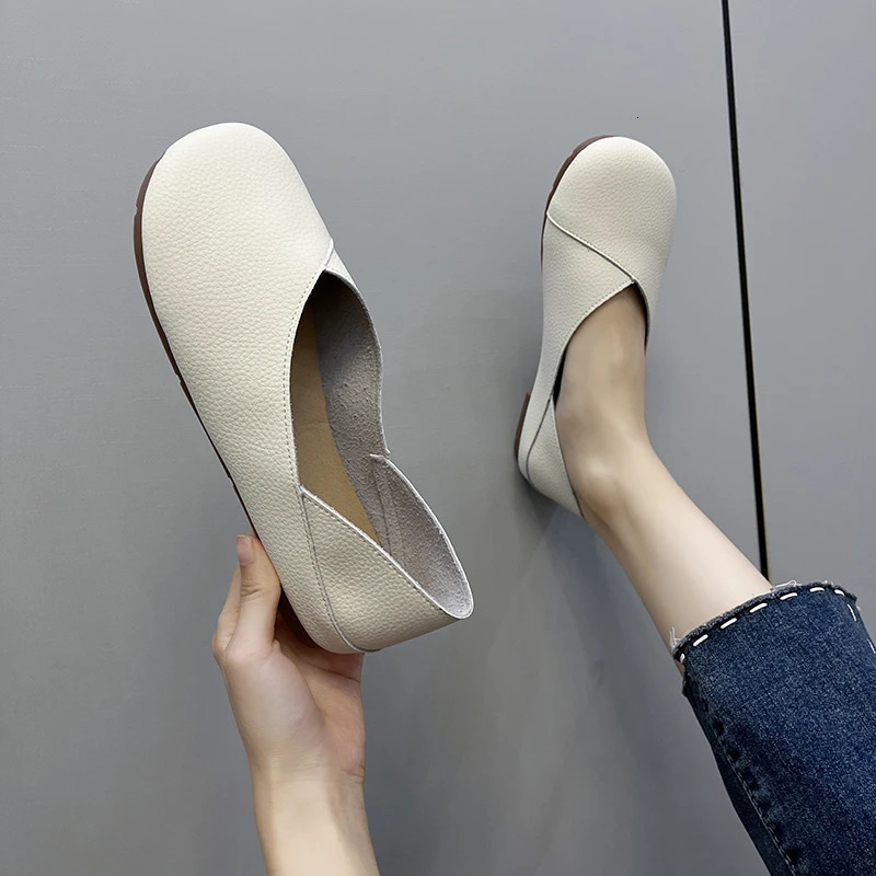 Genuine Leather Spring Autumn Handmade Flats Ballerina Shoes Women Loafers Comfortable Soft Leather Women Flats Shoes 260323