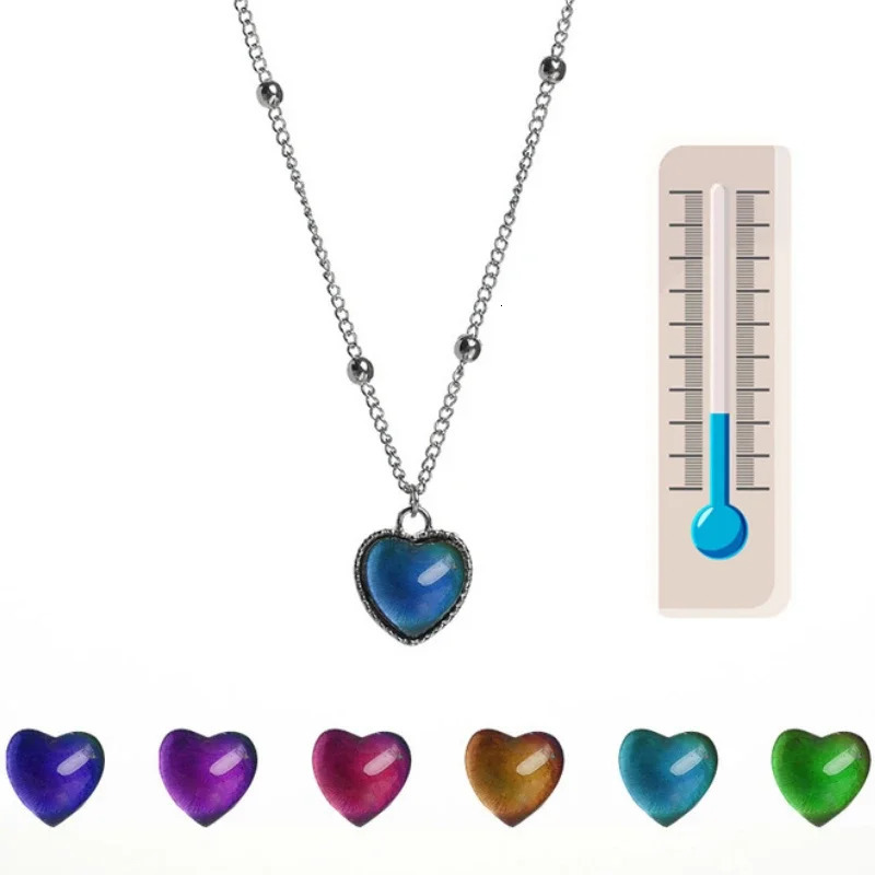 Thermochromic Mood Monitor Heart Pendant Necklace Color Change As Emperature Women Girls Clavicle Chain Necklaces Lover Jewelry 260327